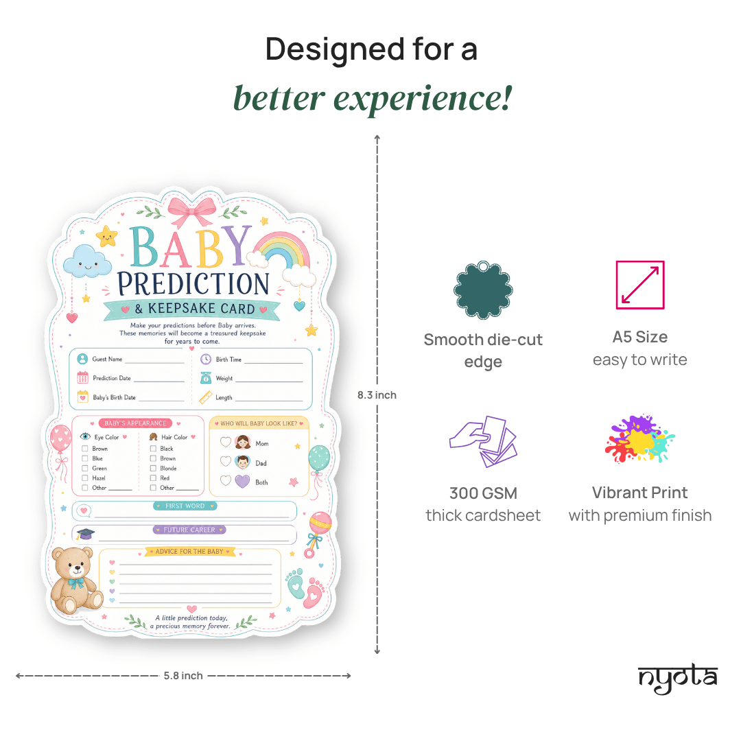 NYOTA Baby Prediction & Keepsake Cards for Baby Shower Game | Rainbow Pastel Baby Shower Guest Activity | Gender Neutral Baby Shower Party Game | Baby Advice & Prediction Cards | A5 Size