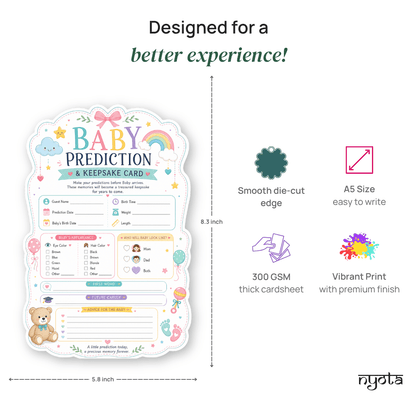NYOTA Baby Prediction & Keepsake Cards for Baby Shower Game | Rainbow Pastel Baby Shower Guest Activity | Gender Neutral Baby Shower Party Game | Baby Advice & Prediction Cards | A5 Size