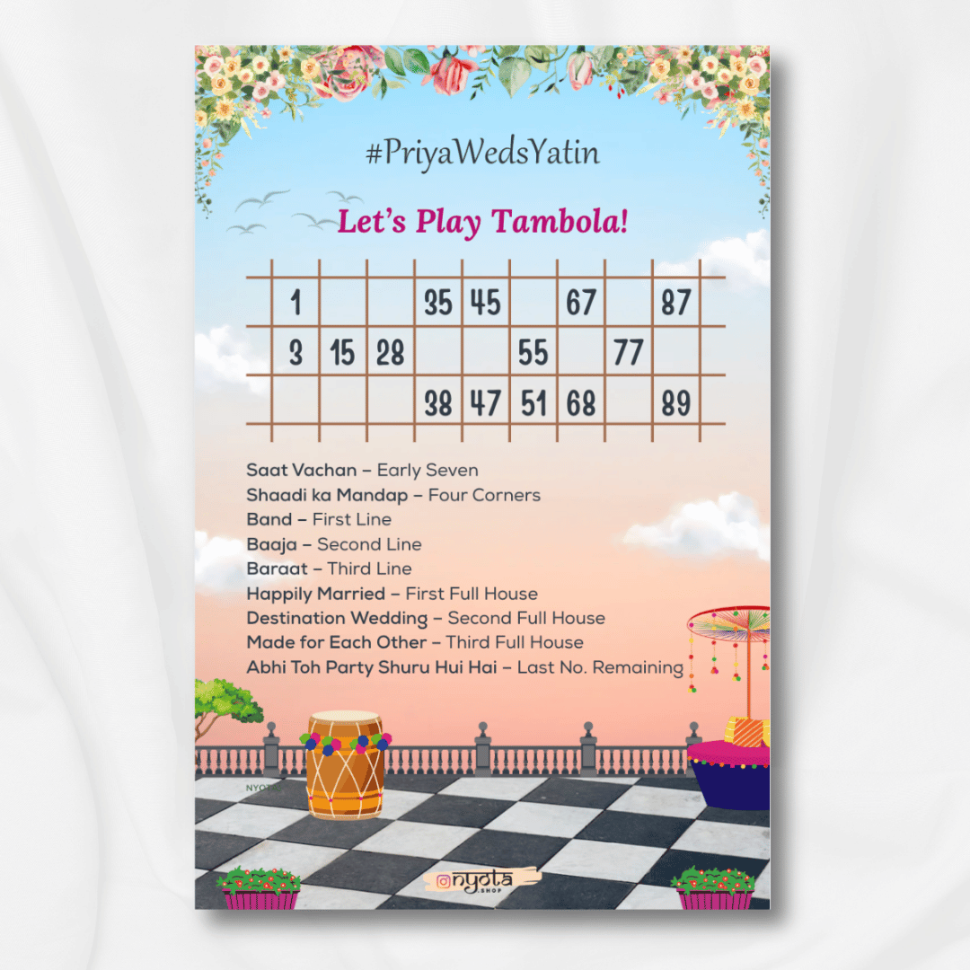 Customized Wedding Tambola Tickets – Fun Tambola Game for Indian Weddings