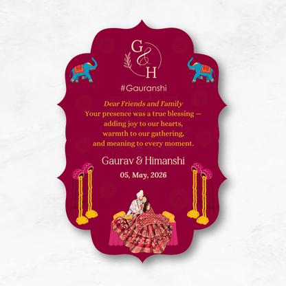 Royal Pink Wedding Thank You Card