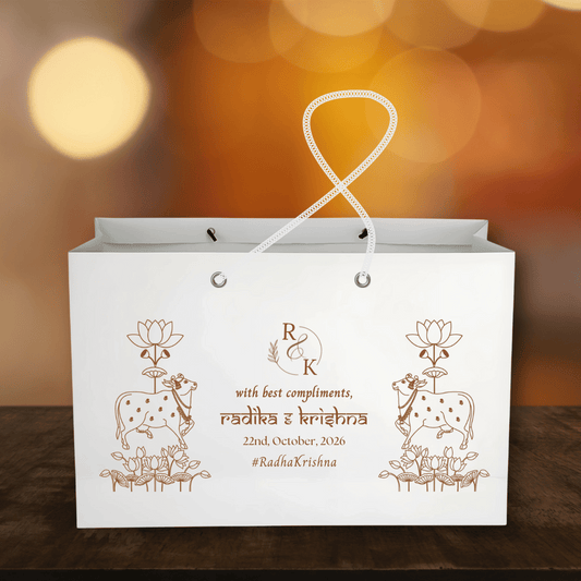 Golden Pichwai Theme Customised Printed Paper Bag - LUXE