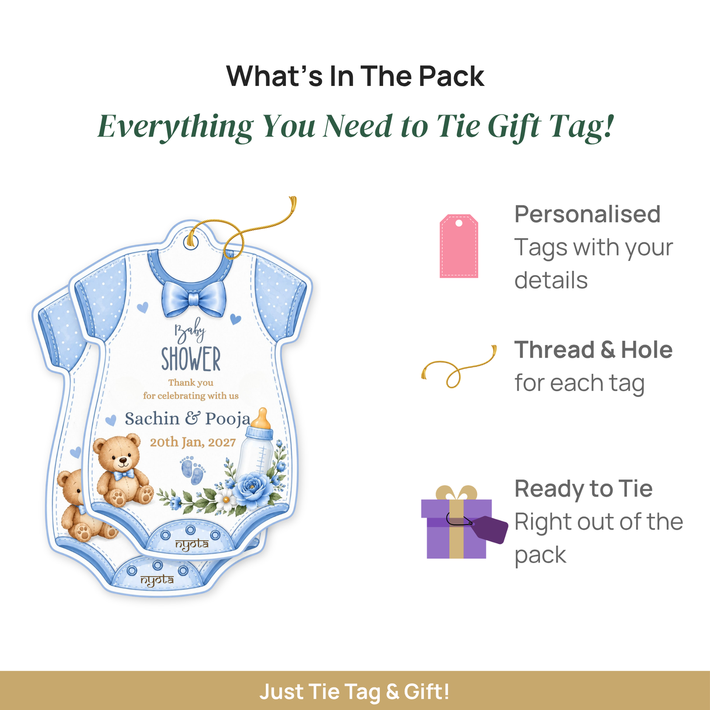 NYOTA Baby Shower Blue Bodysuit Gift Tags