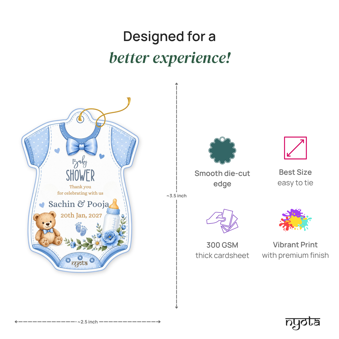 NYOTA Baby Shower Blue Bodysuit Gift Tags