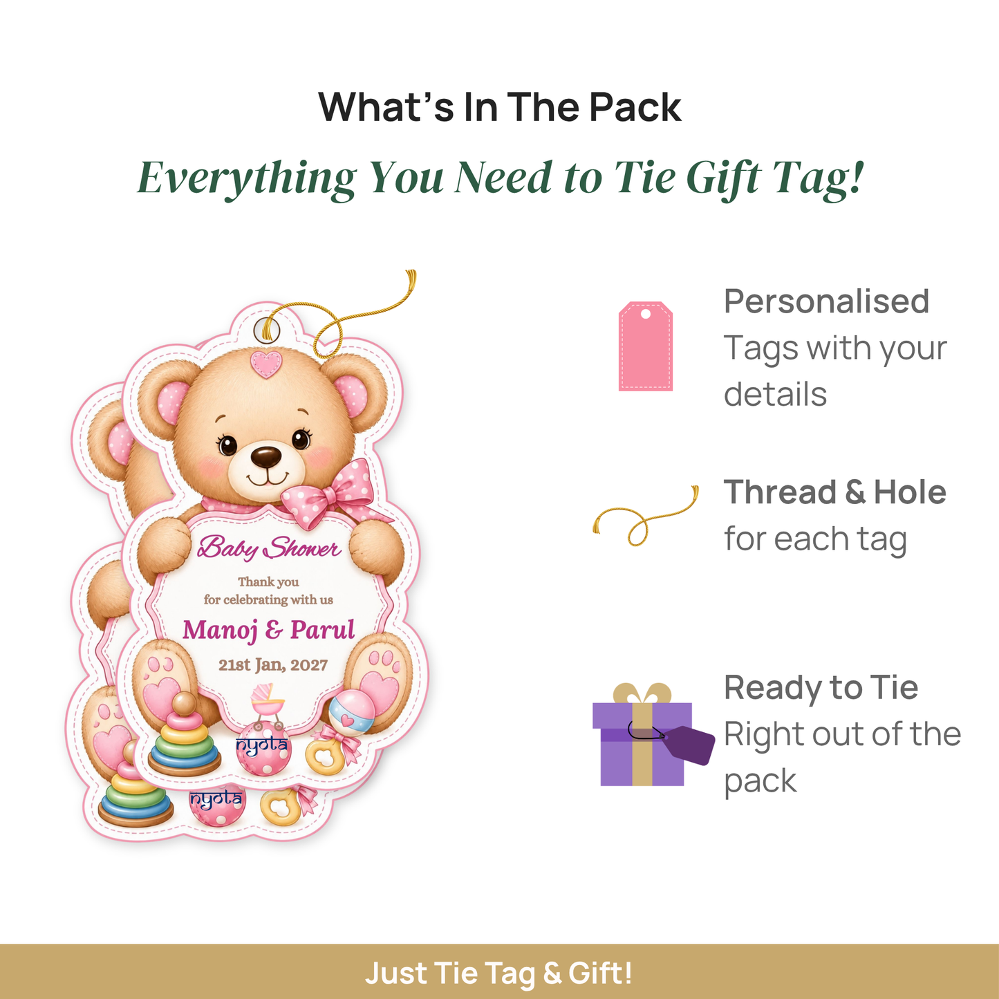 NYOTA Baby Shower Teddy Bear Gift Tags