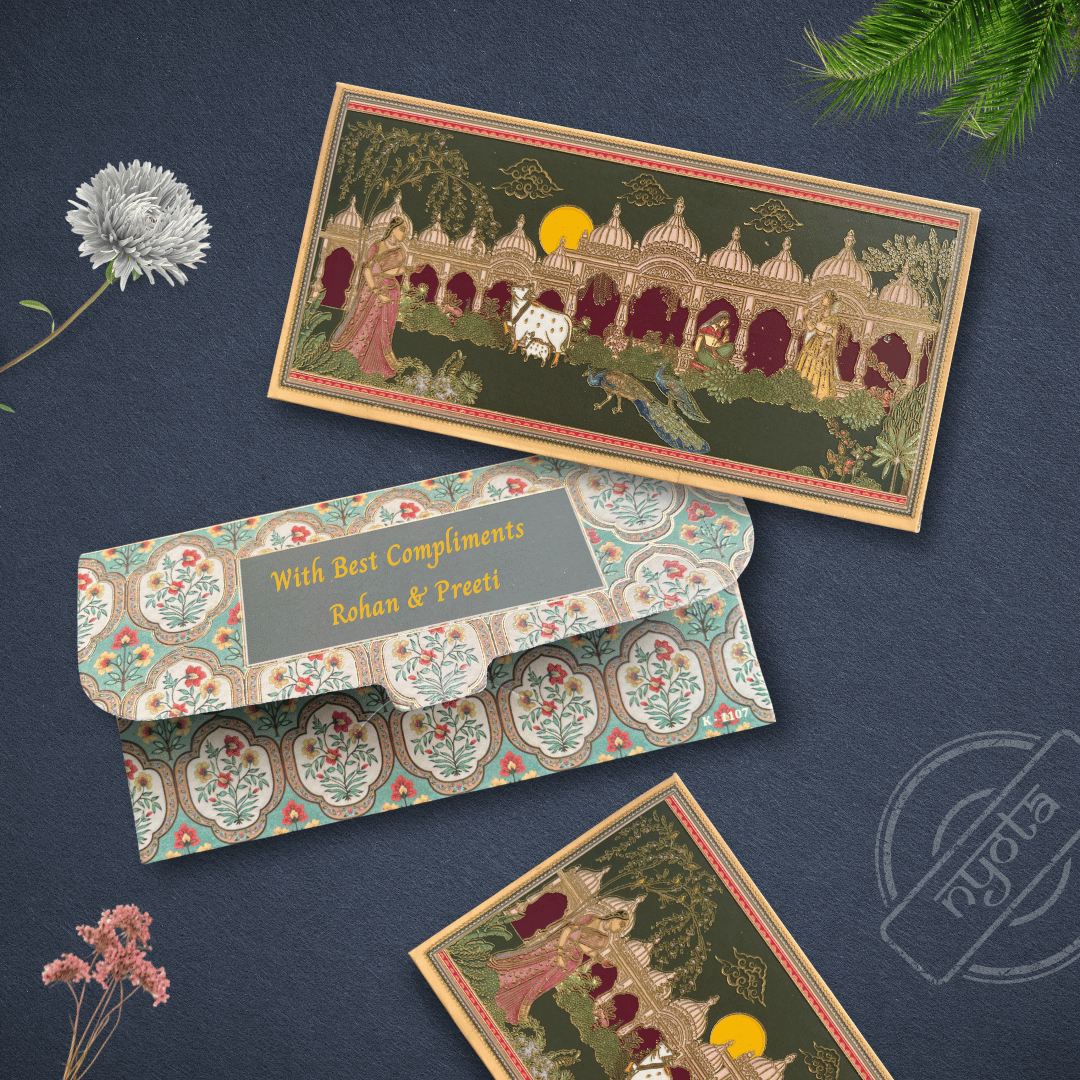 Ethnic Creamy Gold Foil Shagun Envelope