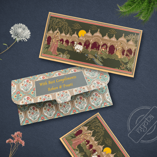 Ethnic Creamy Gold Foil Shagun Envelope