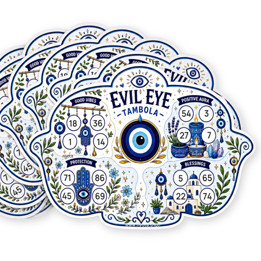 Evil Eye Tambola Tickets – Premium Nazar Theme Housie Game Cards for Greek Party, Birthday, Kitty Party, Baby Shower, Office & Family Gatherings
