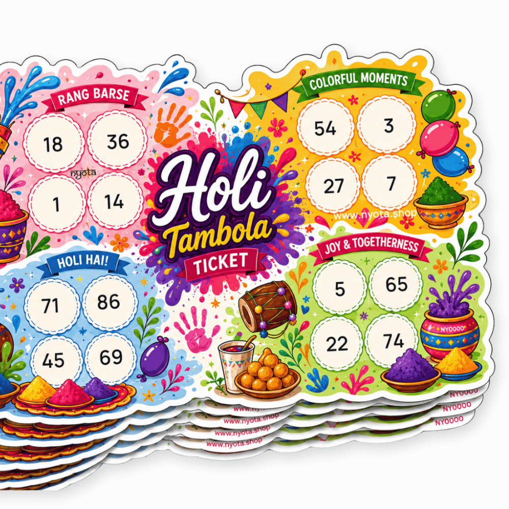 Holi Tambola Tickets – Colorful Housie Game Cards for Holi Party, Festival Celebration, Society Events, School, Kitty Party & Family Gatherings