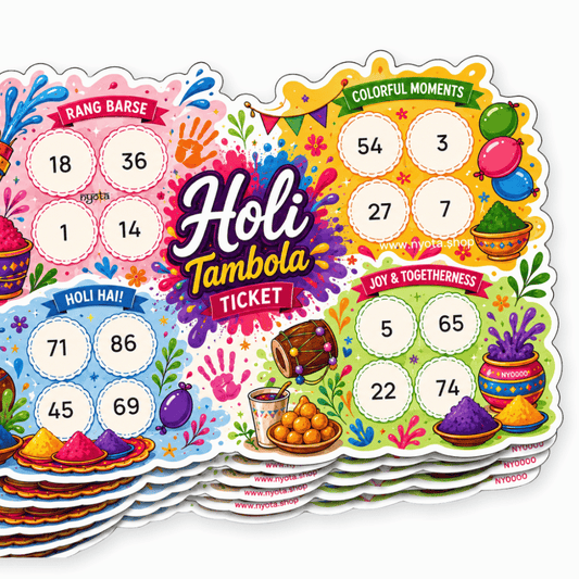 Holi Tambola Tickets – Colorful Housie Game Cards for Holi Party, Festival Celebration, Society Events, School, Kitty Party & Family Gatherings