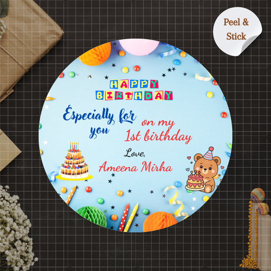 Cute Teddy and Cake Birthday Sticker