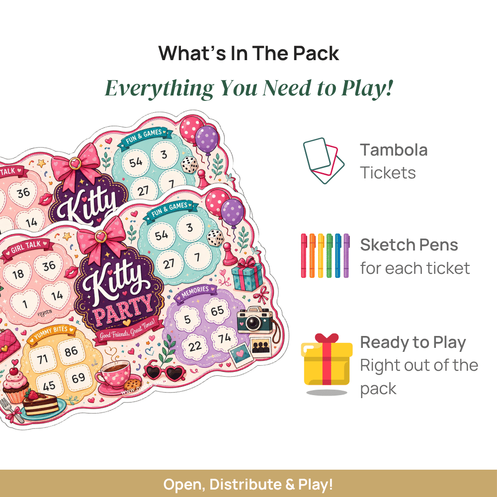 Kitty Party Tambola Tickets – Premium Housie Game Cards for Ladies Kitty Party, Birthday, Bridal Shower, Baby Shower, Office & Family Gatherings