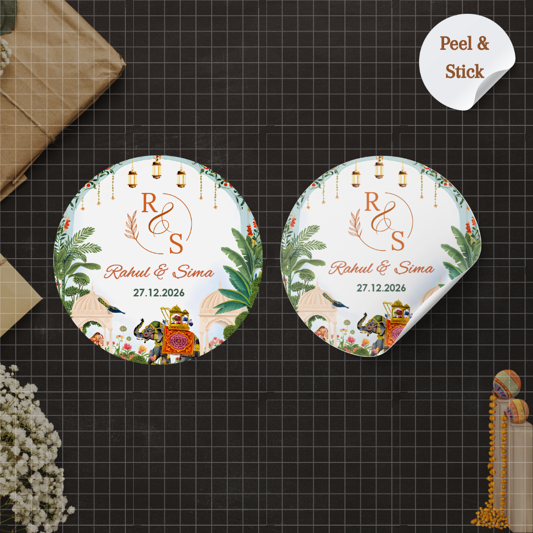 Blue Pichwai Theme Wedding Sticker - Customized Text