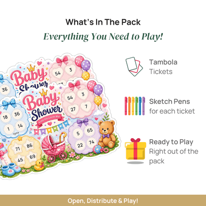 Baby Shower Tambola Tickets – Premium Housie Game Cards for Baby Shower, Gender Reveal, Welcome Baby Party, Mom-to-Be Celebration & Family Gatherings