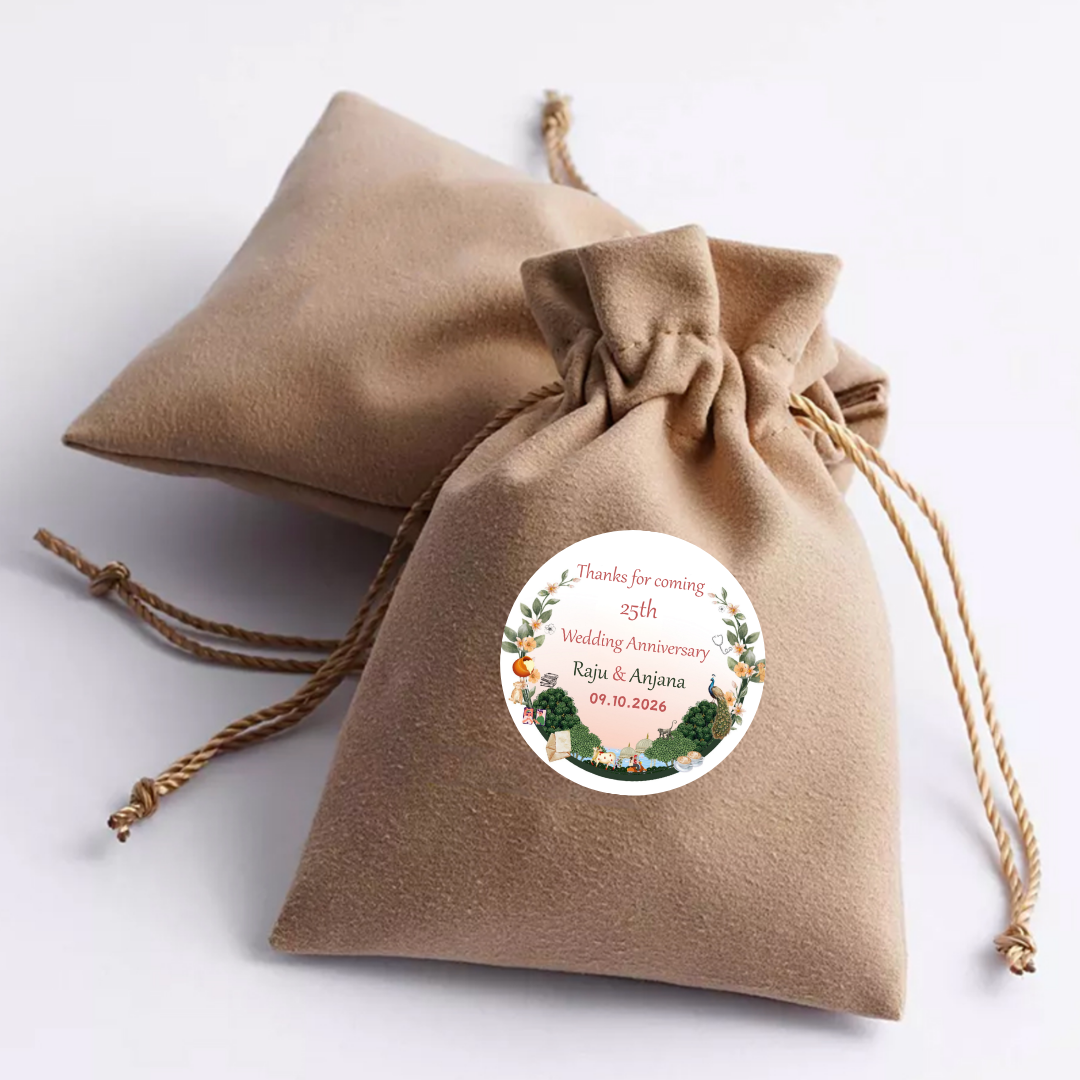 Designer Ethnic Anniversary Sticker - Customized Text for Invites & Gifts