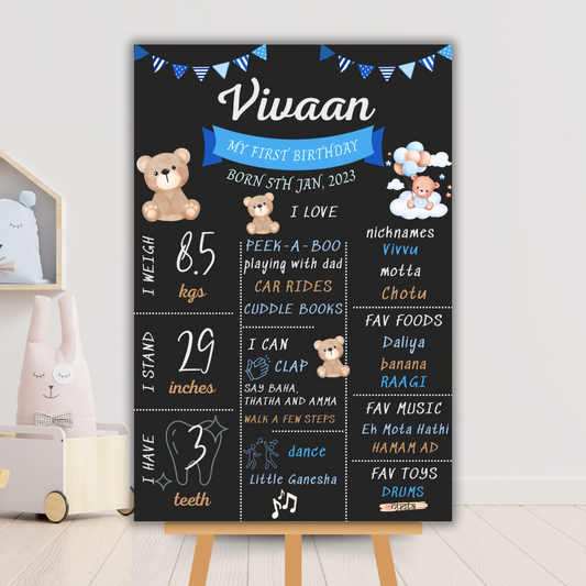 Personalized Kids Black Milestone Board | Baby's First Year Birthday Chalkboard