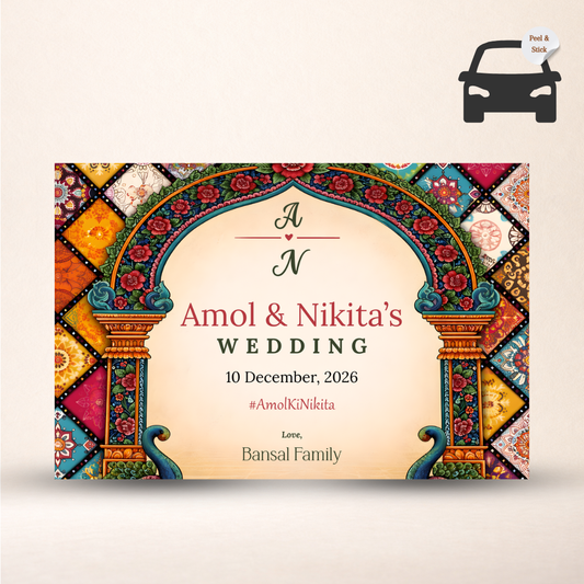 Royal Mandap Theme Rectangle Wedding Car Sticker Customised