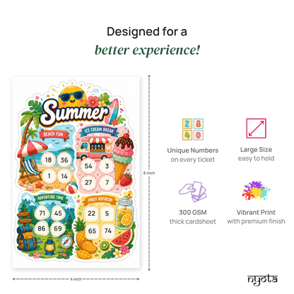 Summer Tambola Tickets – Premium Summer Vacation Theme Housie Game Cards for Beach Party, Pool Party, Picnic, Birthday & Family Gatherings
