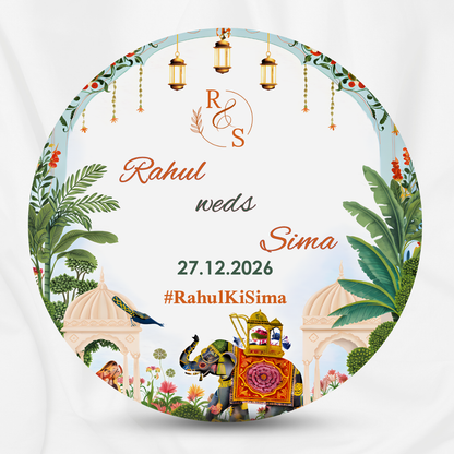 Blue Pichwai Theme Round Wedding Car Sticker