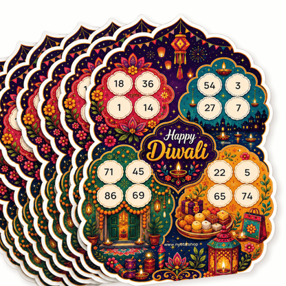 Happy Diwali Tambola Tickets – Premium Festival Theme Housie Game Cards for Diwali Party, Lakshmi Puja, Family Gathering, Office Celebration & Society Events
