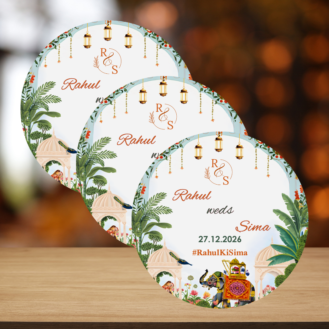 Blue Pichwai Theme Round Wedding Car Sticker