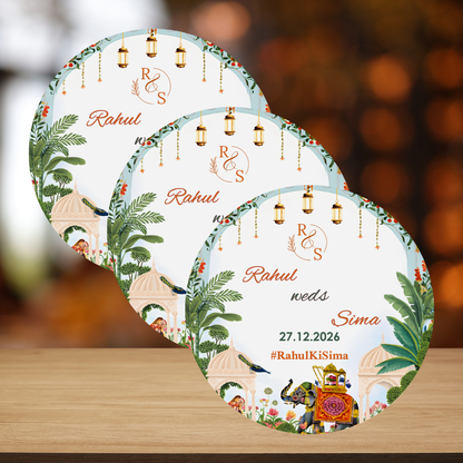 Blue Pichwai Theme Round Wedding Car Sticker