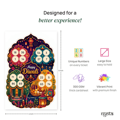 Happy Diwali Tambola Tickets – Premium Festival Theme Housie Game Cards for Diwali Party, Lakshmi Puja, Family Gathering, Office Celebration & Society Events