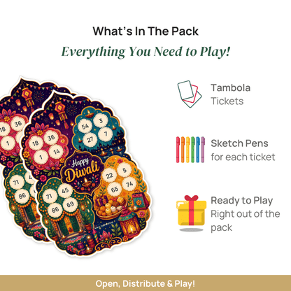 Happy Diwali Tambola Tickets – Premium Festival Theme Housie Game Cards for Diwali Party, Lakshmi Puja, Family Gathering, Office Celebration & Society Events