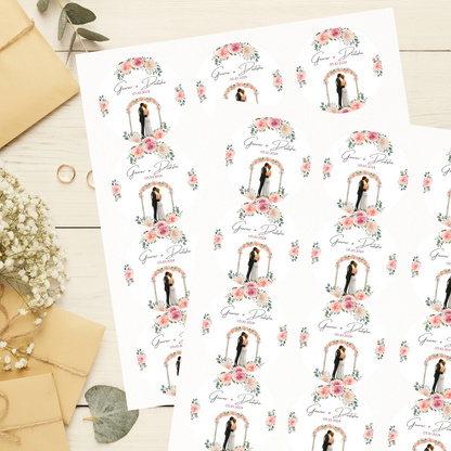 Elegant Floral Wedding Sticker - Customizable Name and Date