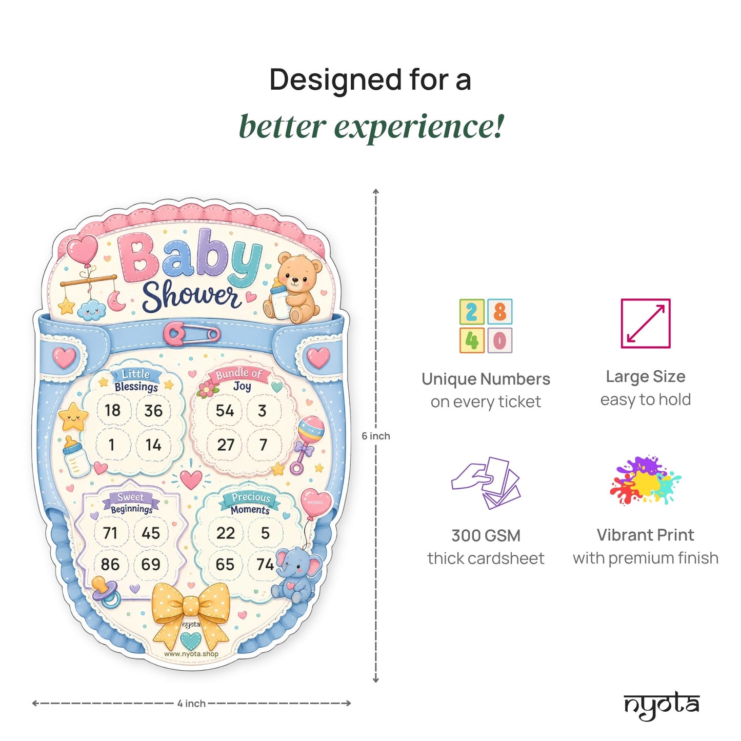 Nyota Baby Shower Tambola Tickets | Premium Printed Housie Tickets | Baby Shower Bingo Cards for Gender Reveal Party, Mom-to-Be Celebration, Kitty Party & Family Game Night