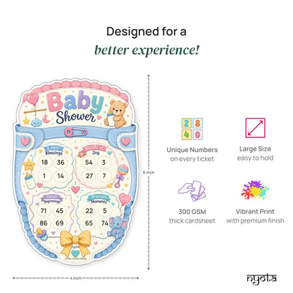 Nyota Baby Shower Tambola Tickets | Premium Printed Housie Tickets | Baby Shower Bingo Cards for Gender Reveal Party, Mom-to-Be Celebration, Kitty Party & Family Game Night