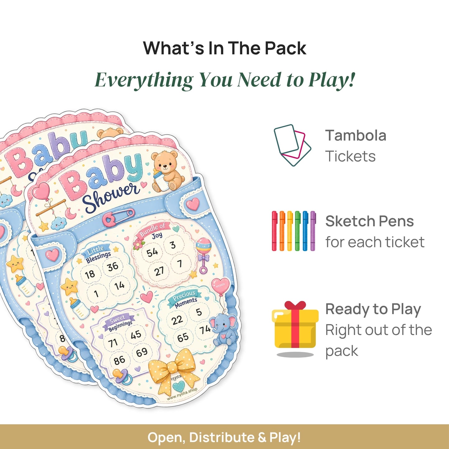 Nyota Baby Shower Tambola Tickets | Premium Printed Housie Tickets | Baby Shower Bingo Cards for Gender Reveal Party, Mom-to-Be Celebration, Kitty Party & Family Game Night
