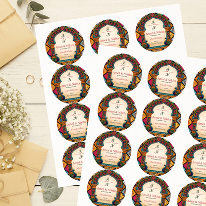 Royal Mandap Customized Round Wedding Sticker
