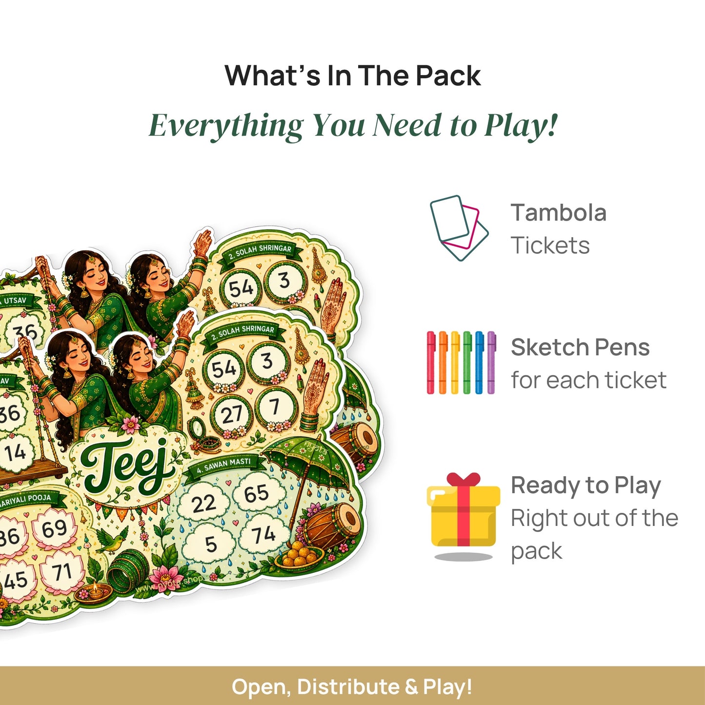 Nyota Teej Theme Tambola Tickets | Premium Printed Housie Tickets | Bingo Cards for Kitty Party, Family Game Night, Teej Festival Celebration, Office Party & Indian Party Games