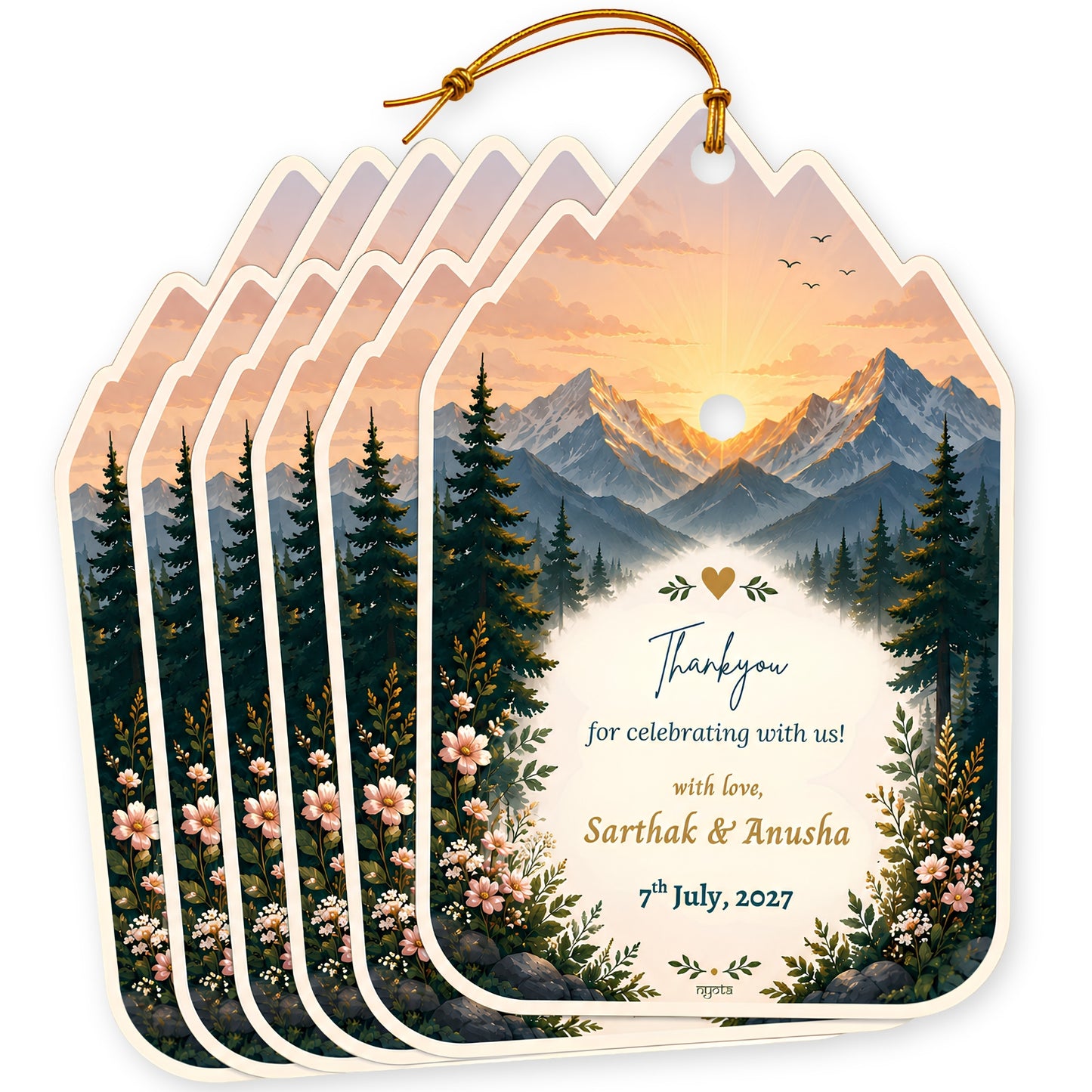 NYOTA Personalised Mountain Sunrise Wedding Gift Tags