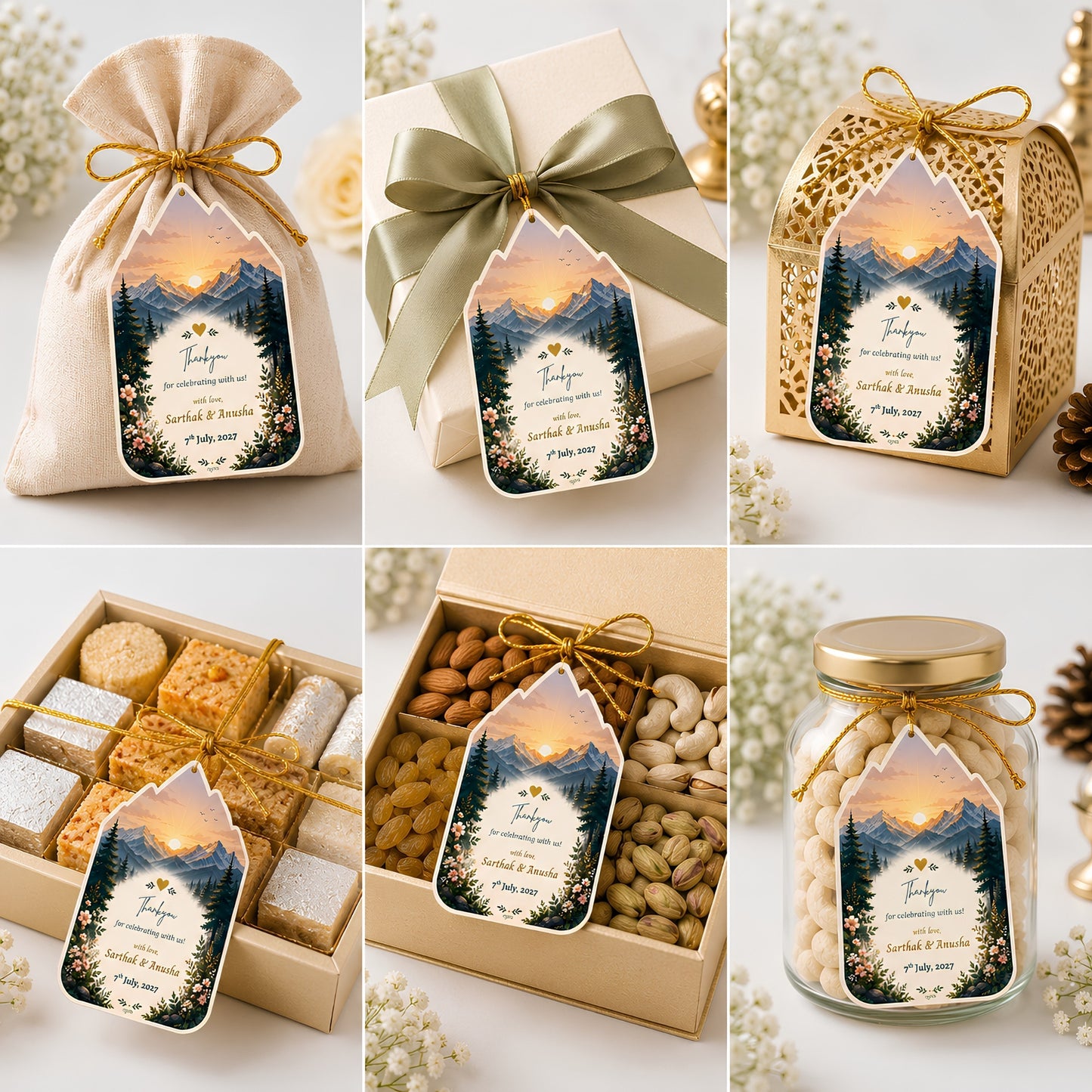 NYOTA Personalised Mountain Sunrise Wedding Gift Tags