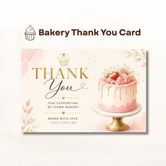 Premium Bakery Thank You Cards | Cute Cake Design | Small Business Packaging Insert | 3.5x2.25 Inch