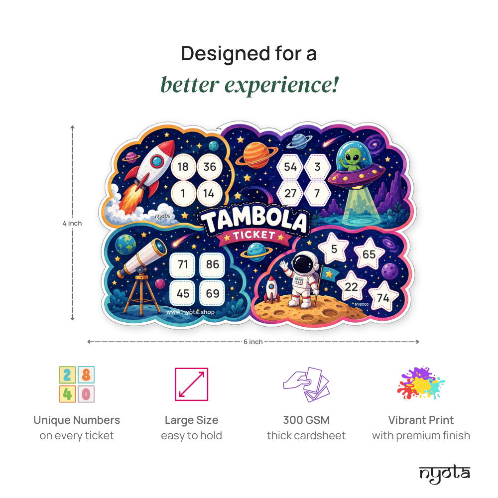 Nyota Space Theme Tambola Tickets | Housie Bingo Game Tickets | Fun Party Game for Kids & Adults | Kitty Party, Birthday, Family Games & School Activities