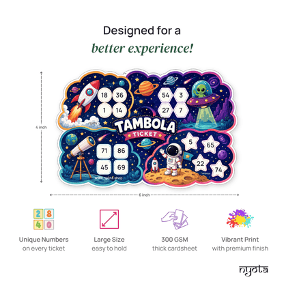 Nyota Space Theme Tambola Tickets | Housie Bingo Game Tickets | Fun Party Game for Kids & Adults | Kitty Party, Birthday, Family Games & School Activities