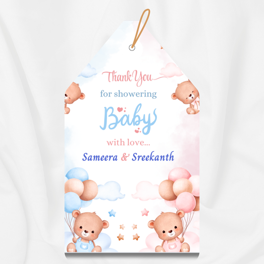 Cute Teddy Blue Pink Baby Shower Return Gift Tag