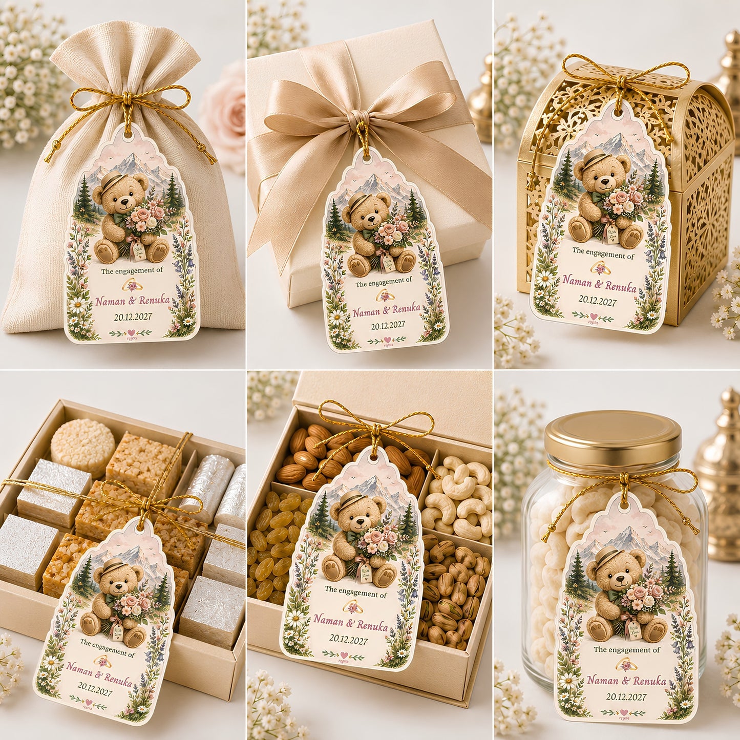 NYOTA Personalised Teddy Bear Wedding Gift Tags