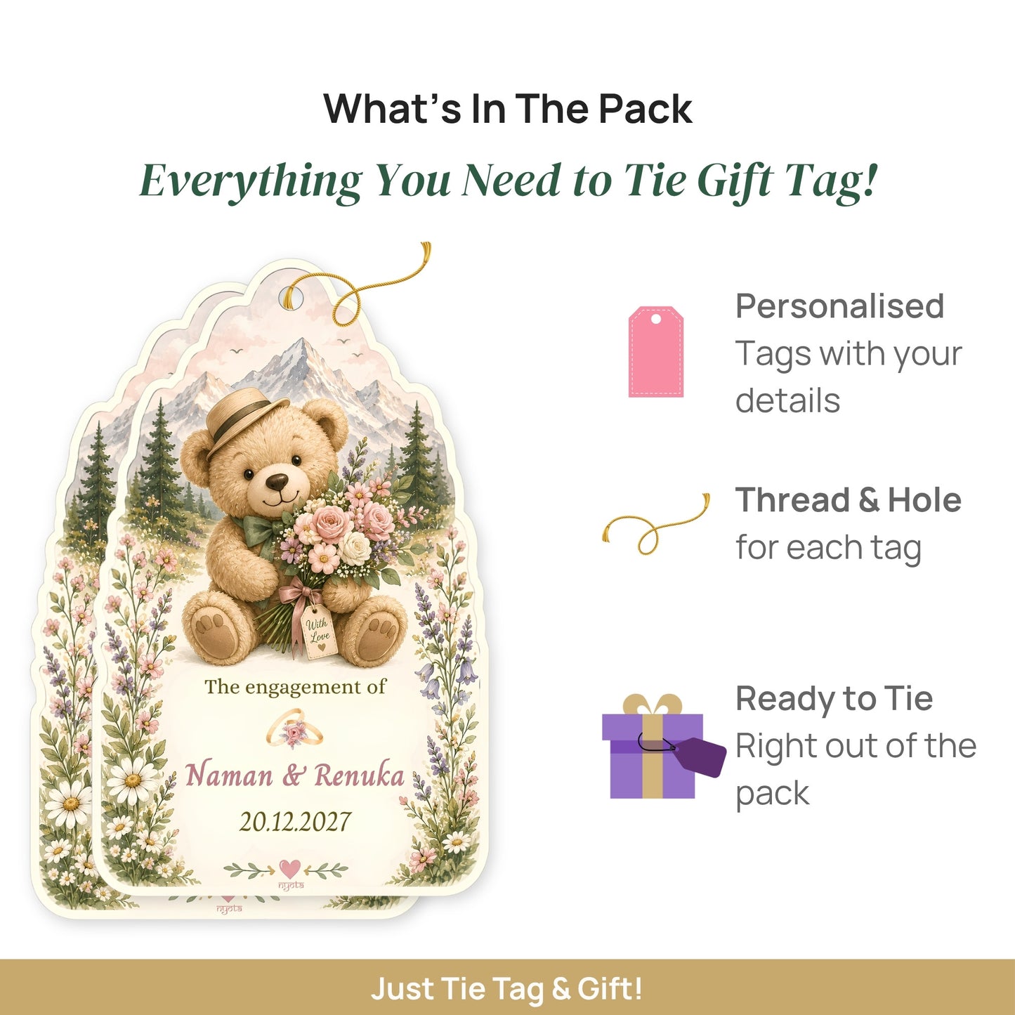 NYOTA Personalised Teddy Bear Wedding Gift Tags