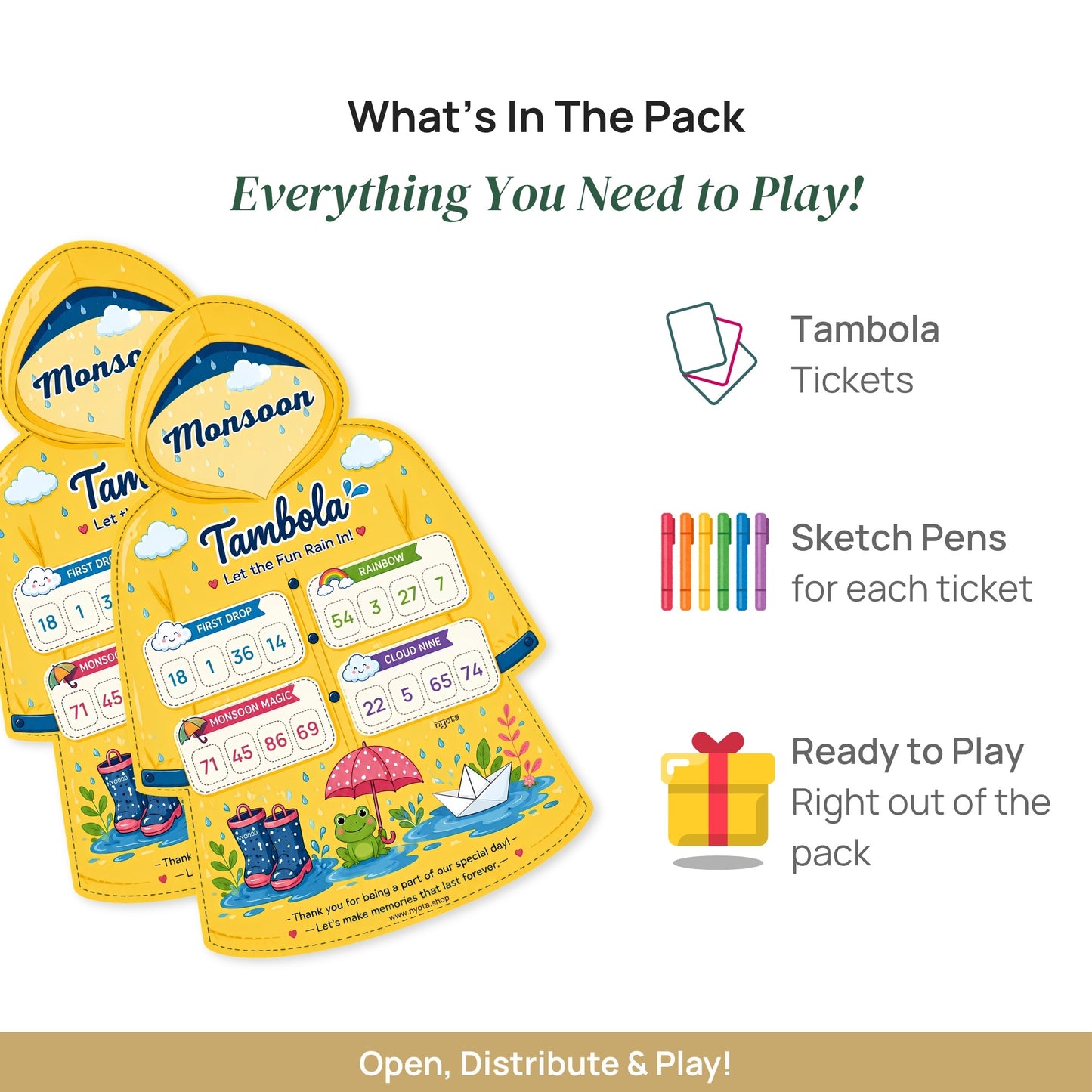Nyota Monsoon Raincoat Theme Tambola Tickets | Rainy Season Housie Bingo Game Cards | Party Game for Kitty Party, Birthday, Family Game Night & Monsoon Celebration