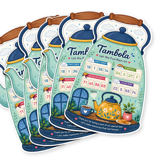 Nyota Tea Kettle Theme Tambola Tickets | Monsoon Chai Housie Bingo Game Cards | Party Game for Kitty Party, Birthday, Family Game Night & Monsoon Celebration