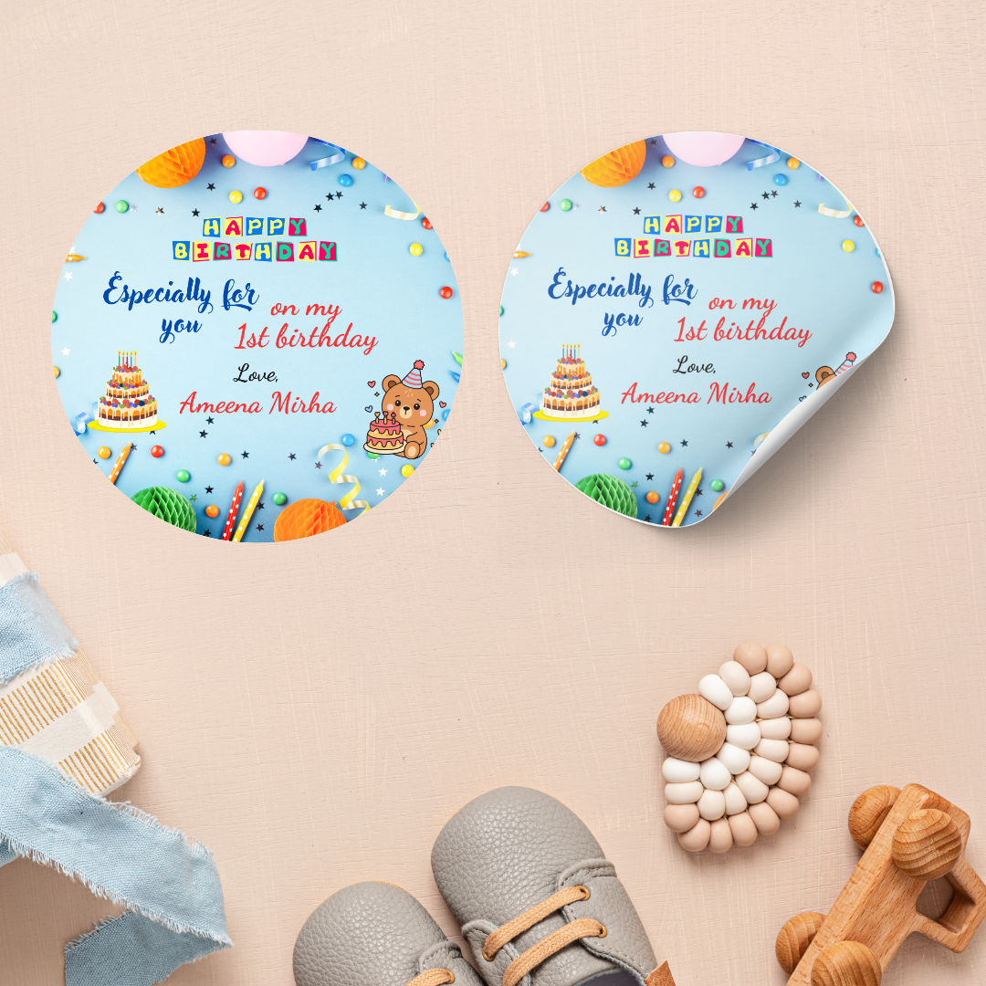 Cute Teddy and Cake Birthday Sticker