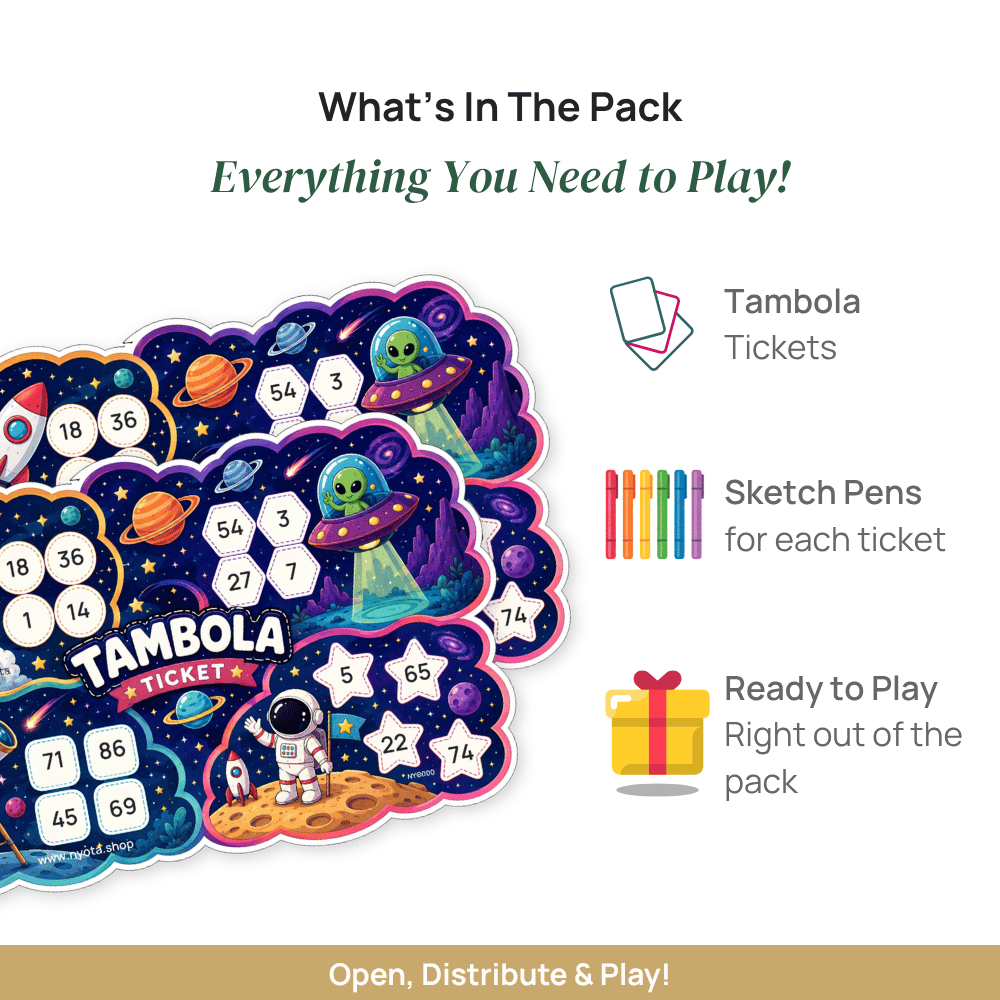 Nyota Space Theme Tambola Tickets | Housie Bingo Game Tickets | Fun Party Game for Kids & Adults | Kitty Party, Birthday, Family Games & School Activities