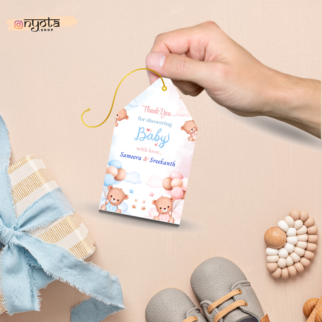 Cute Teddy Blue Pink Baby Shower Return Gift Tag