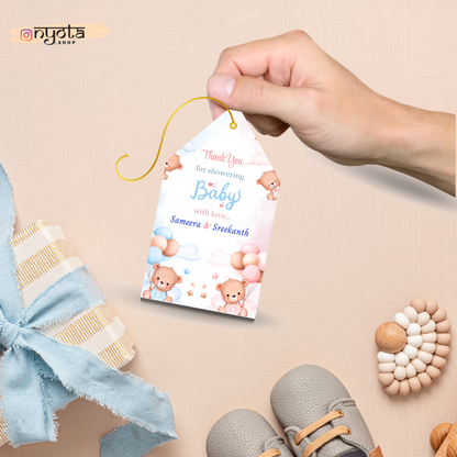 Cute Teddy Blue Pink Baby Shower Return Gift Tag