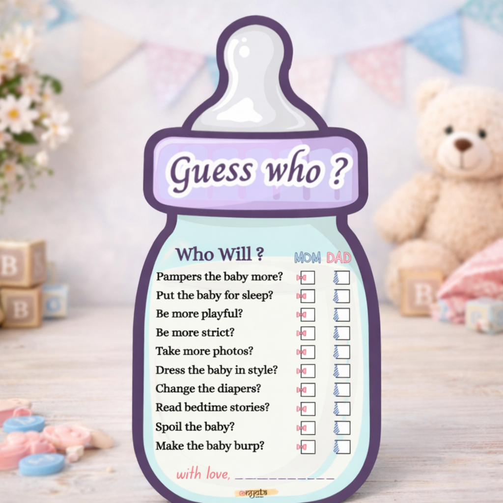 Mom vs Dad Baby Shower Game – “Guess Who?” Baby Shower Party Game Card