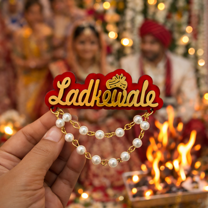 Ladkewale Wedding Badge Brooch – Indian Wedding Ladke Wale Badge with Pearl Chain