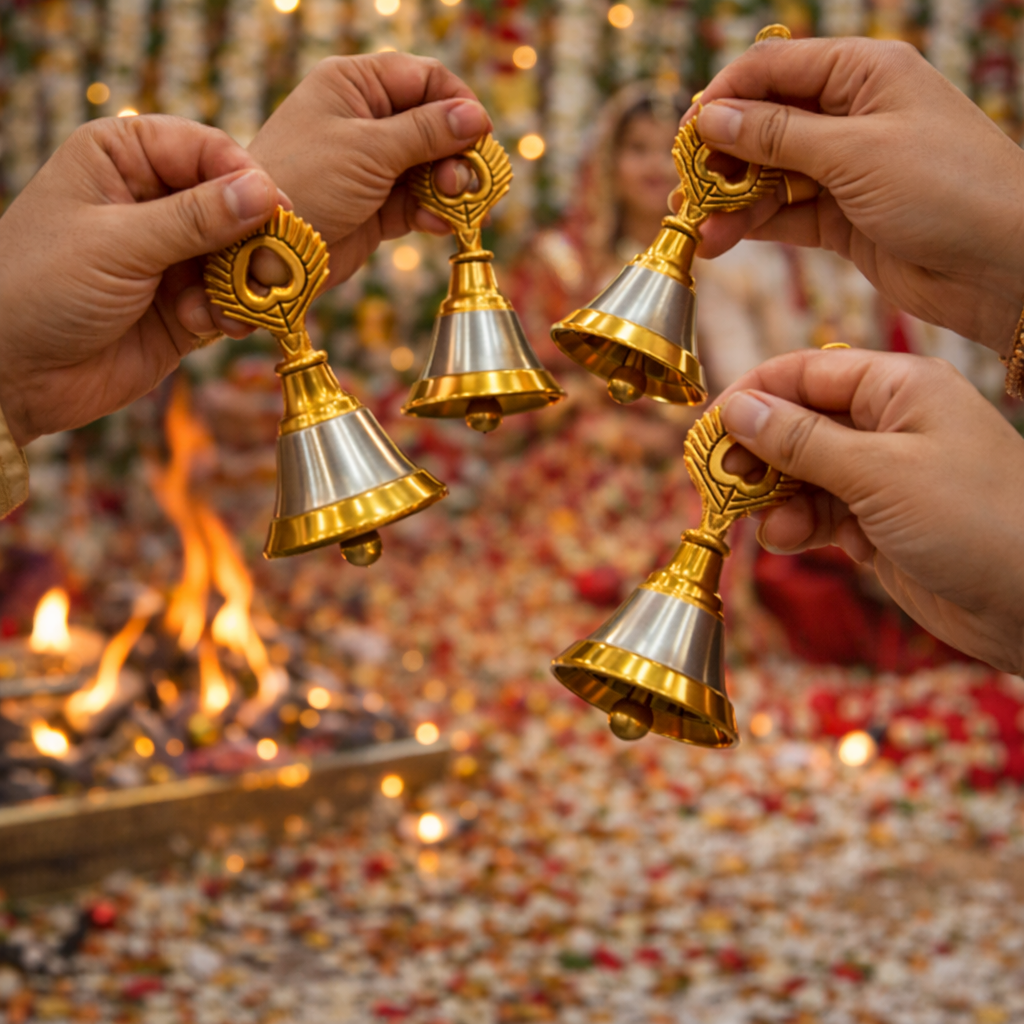 Wedding Phere Bell for Indian Wedding Rituals – Brass Hand Bell for Saat Phere Ceremony